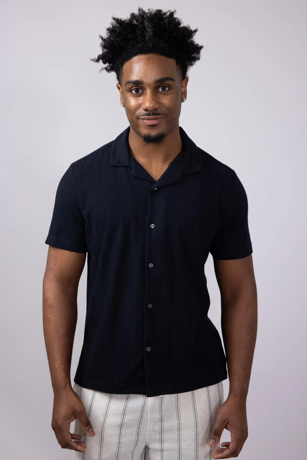 Denim & Flower Textured Striped Button Up Shirt for Men - Image 3