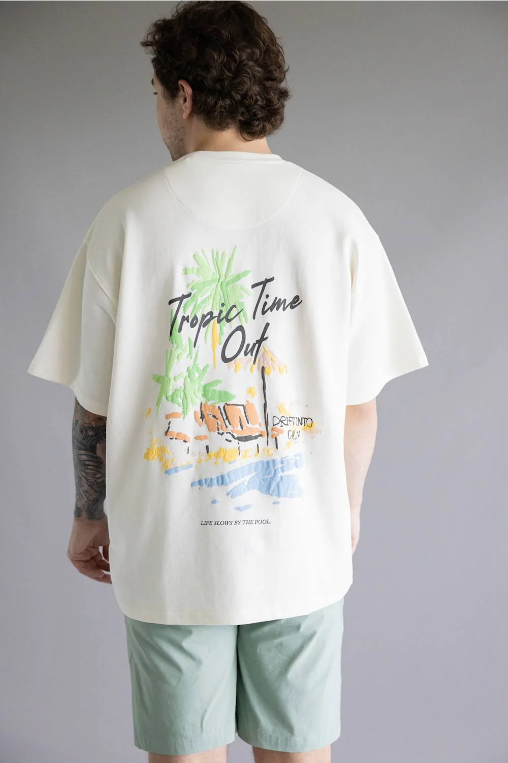 Denim & Flower Tropics T-Shirt for Men in Cream | CKTS-D696 - Image 4