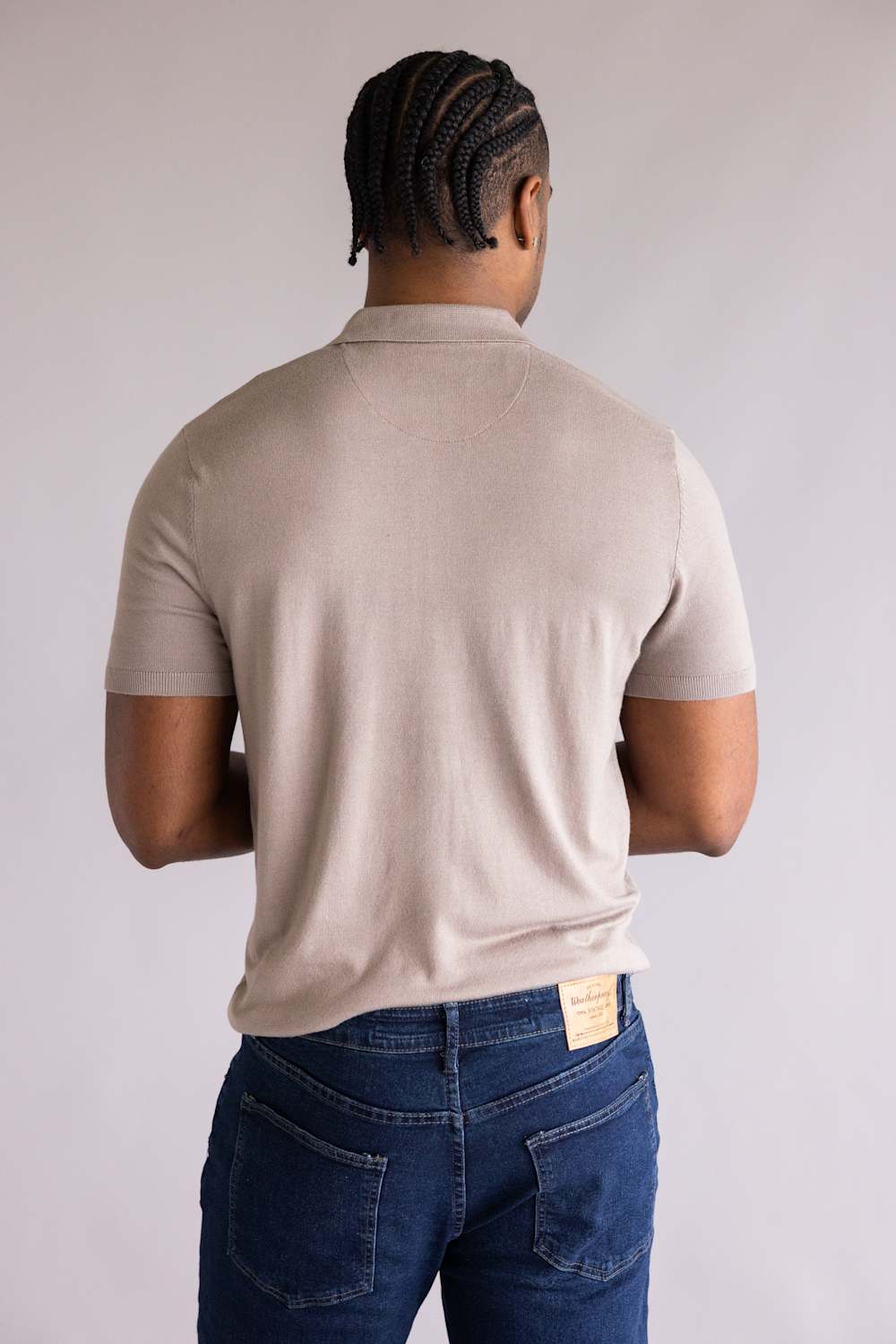 Denim & Flower Zip Sweater Polo for Men in Taupe | STPPA-358-TAUPE - Image 3