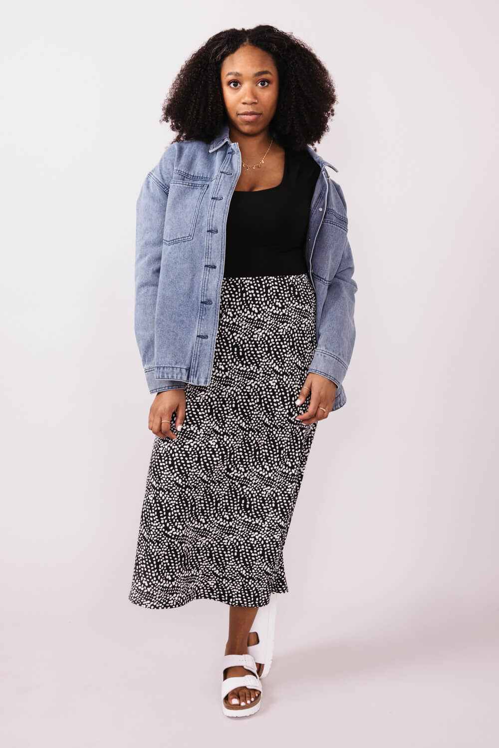 Ditsy Dots Midi Skirt for Women in Black | 71063-BLACKDOTS - Image 5