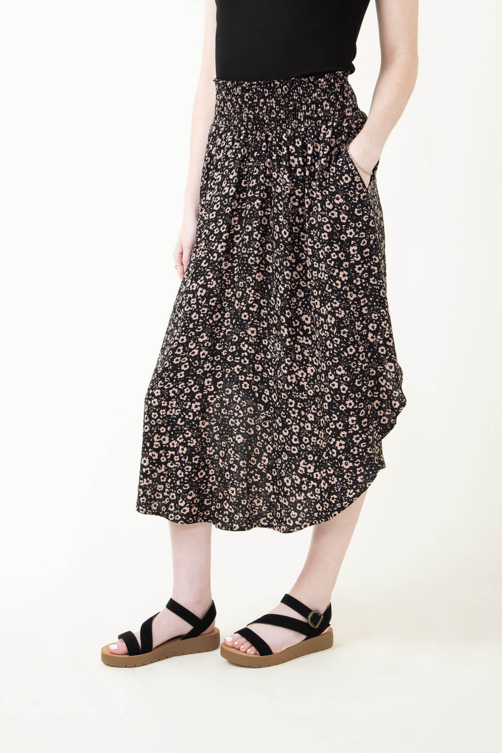 Ditsy Floral Hi-Low Midi Skirt for Women in Black | NS16762J6-BLACK - Image 6