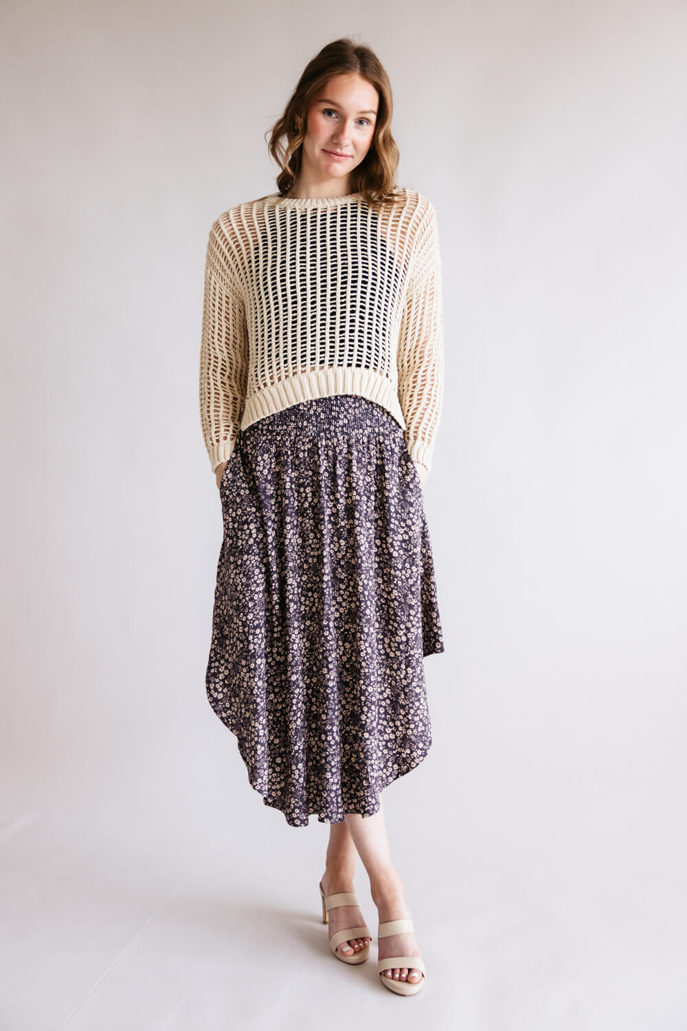 Ditsy Floral Hi-Low Midi Skirt for Women in Purple | VNS16762H8-NIGHTPURPLE - Image 2