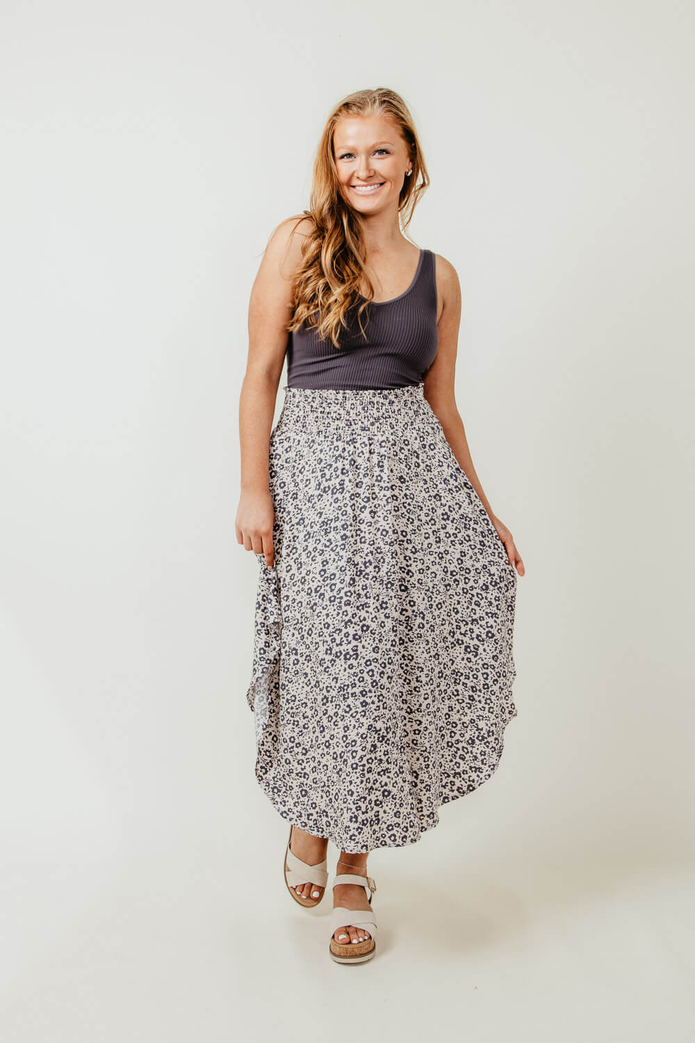 Ditsy Floral Hi-Low Midi Skirt for Women in Sand | NS16762J6-SAND - Image 2