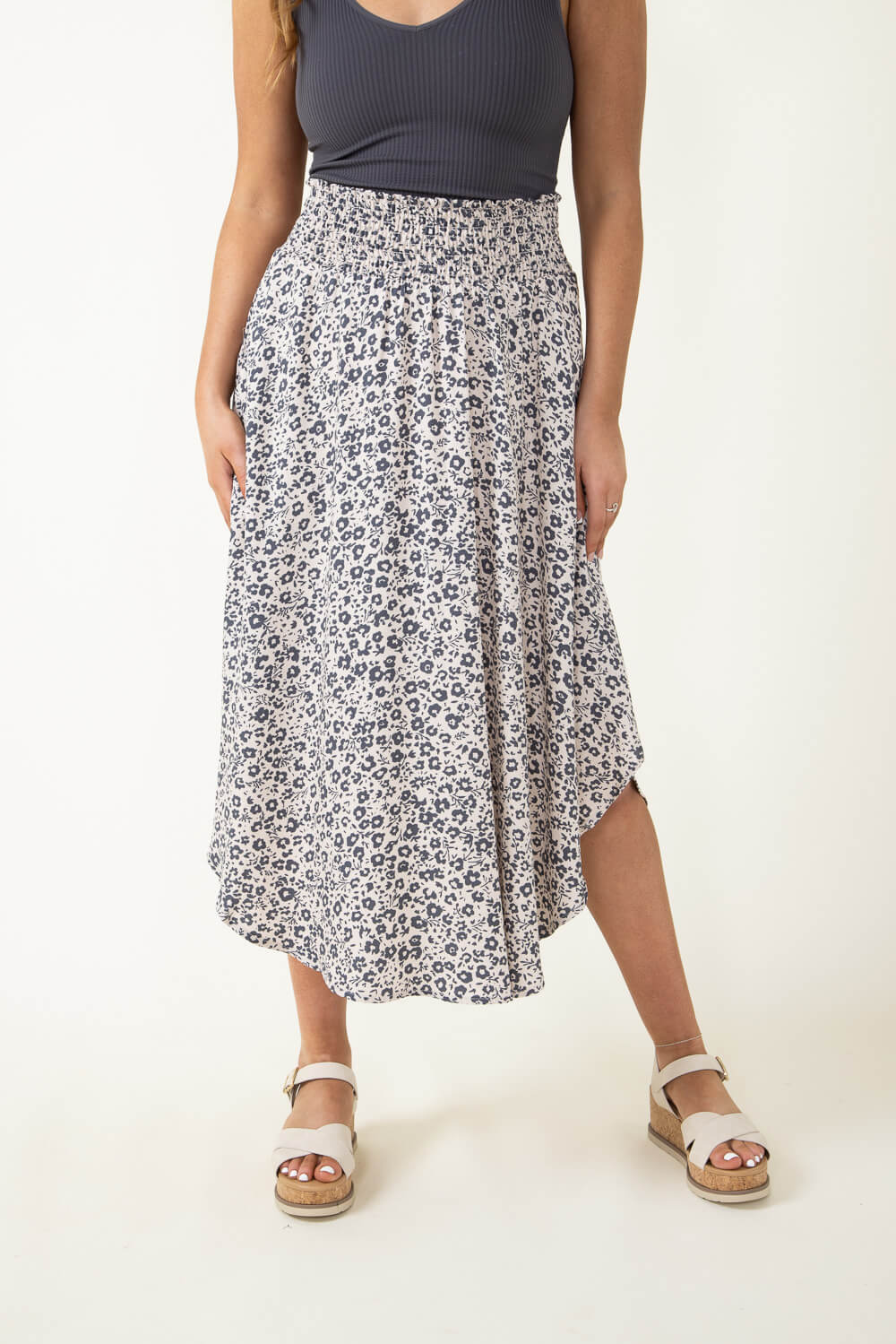 Ditsy Floral Hi-Low Midi Skirt for Women in Sand | NS16762J6-SAND - Image 4