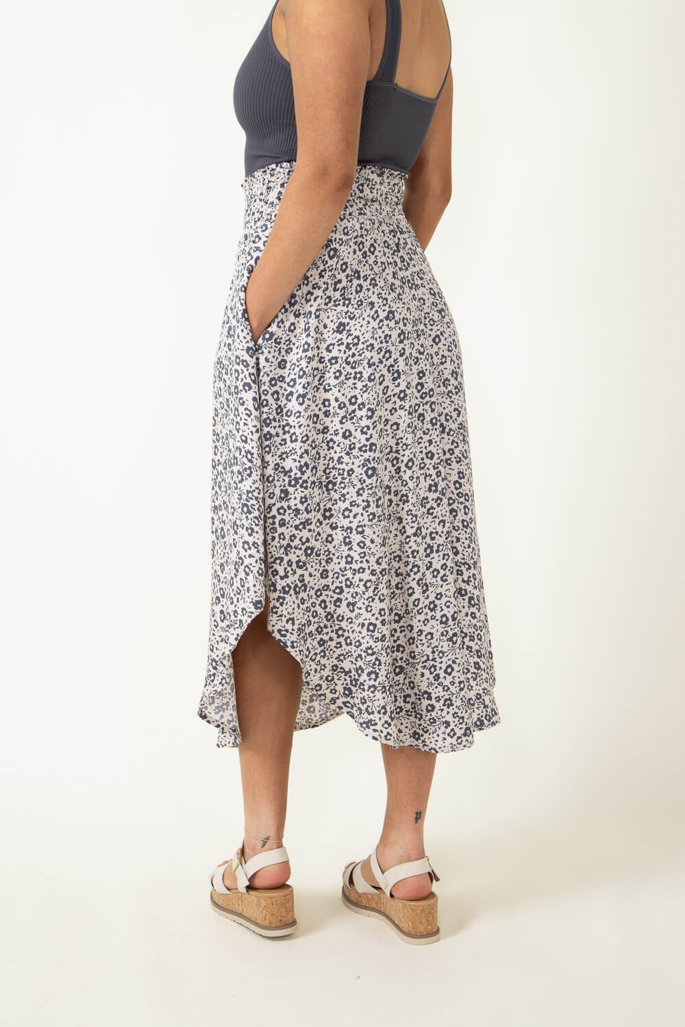 Ditsy Floral Hi-Low Midi Skirt for Women in Sand | NS16762J6-SAND - Image 5