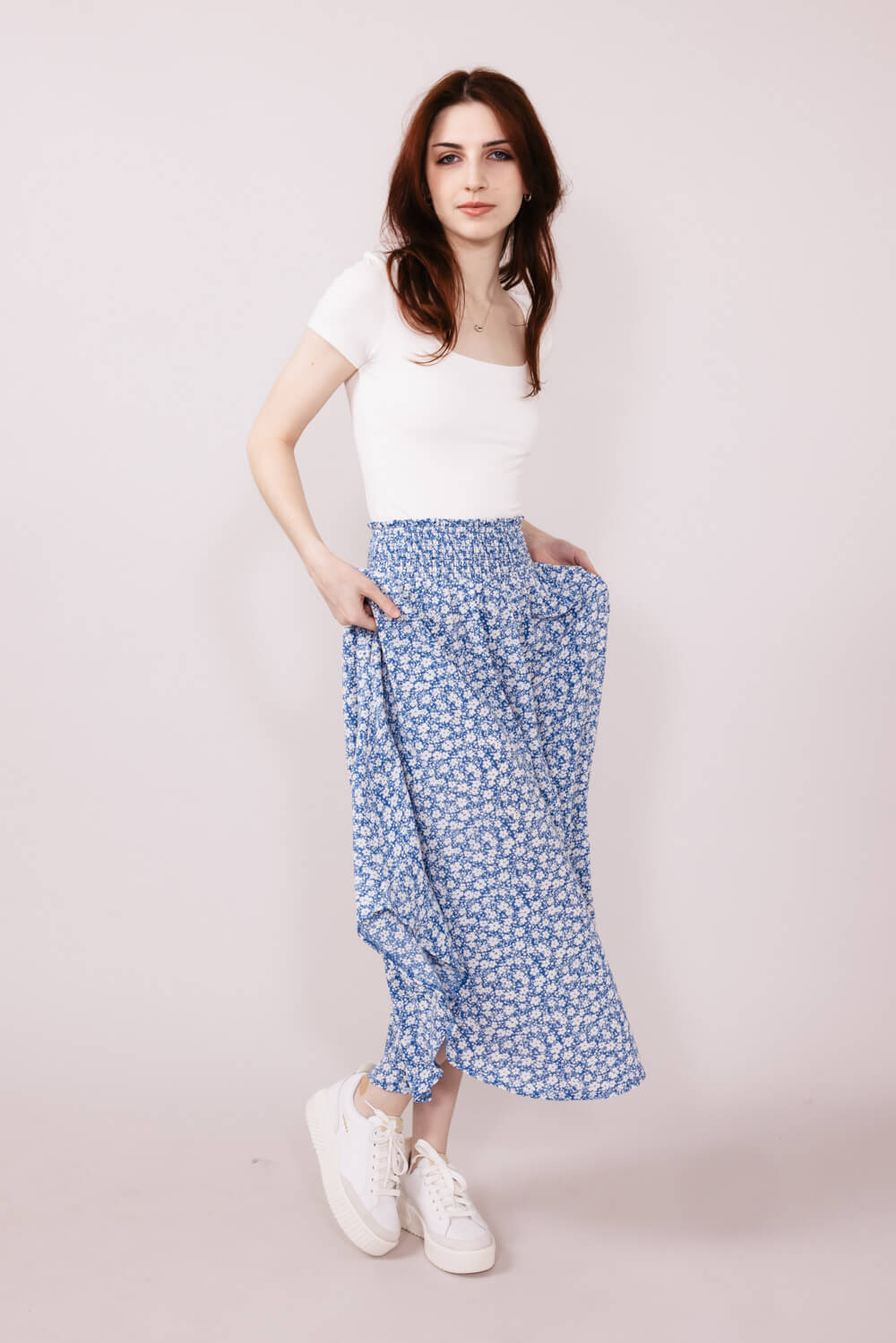 Ditsy Floral Smocked Waist Midi Skirt for Women - Image 2
