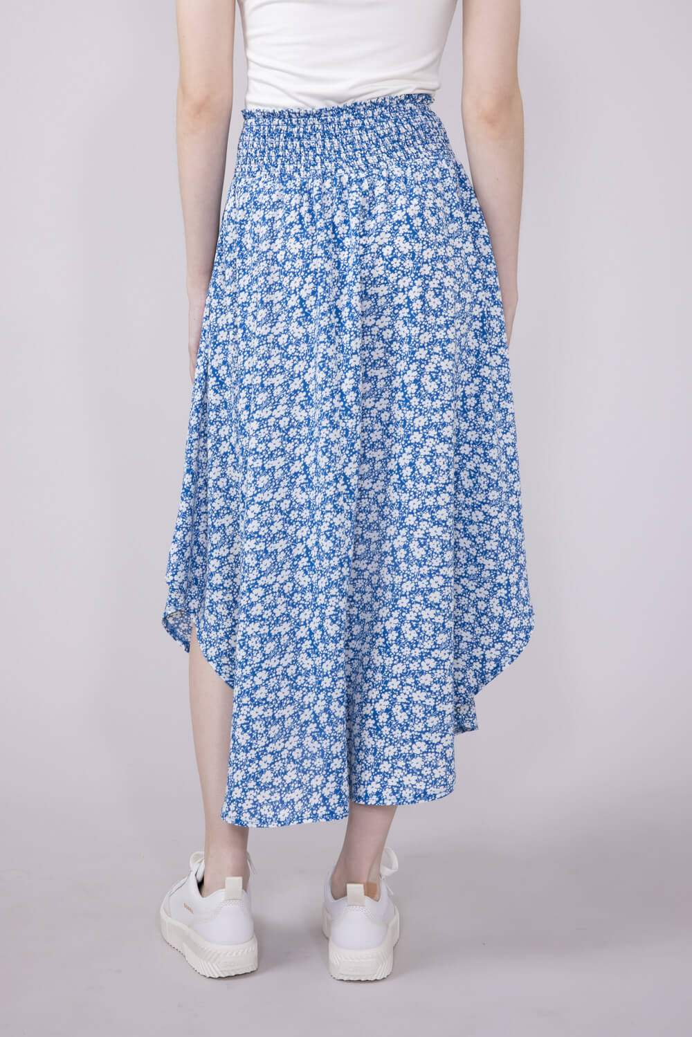 Ditsy Floral Smocked Waist Midi Skirt for Women in Blue | FS3761-BLUE - Image 3
