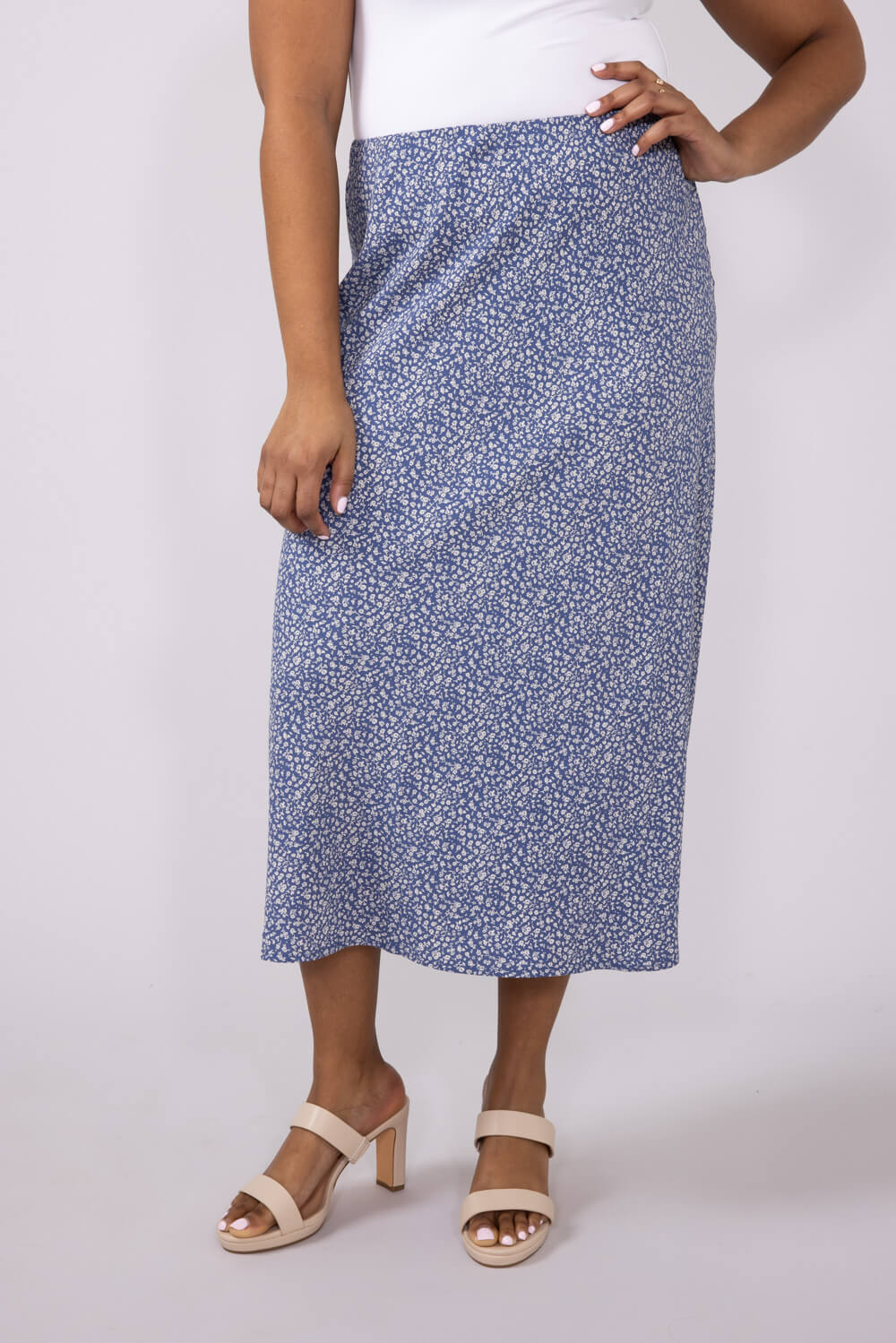 Ditsy Floral Midi Skirt for Women in Dusty Blue | 71063-DUSTYBLUE - Image 5