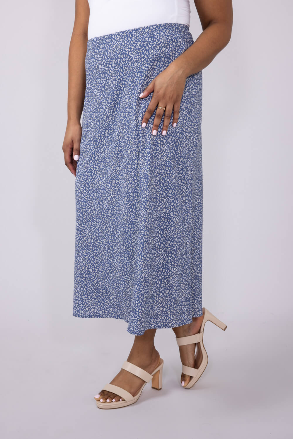 Ditsy Floral Midi Skirt for Women in Dusty Blue | 71063-DUSTYBLUE - Image 6