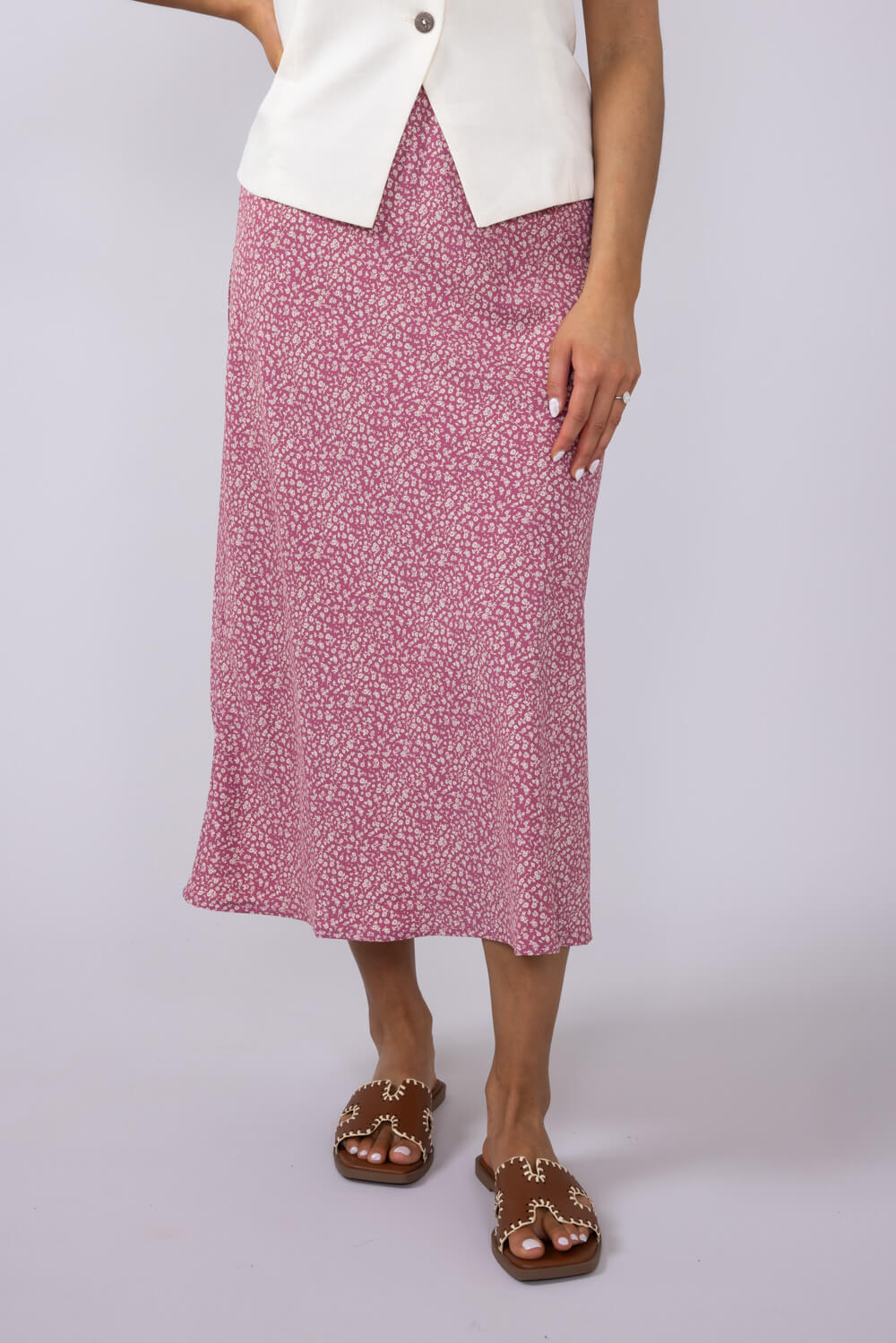 Ditsy Floral Midi Skirt for Women in Mauve | 71063-MAUVE - Image 2