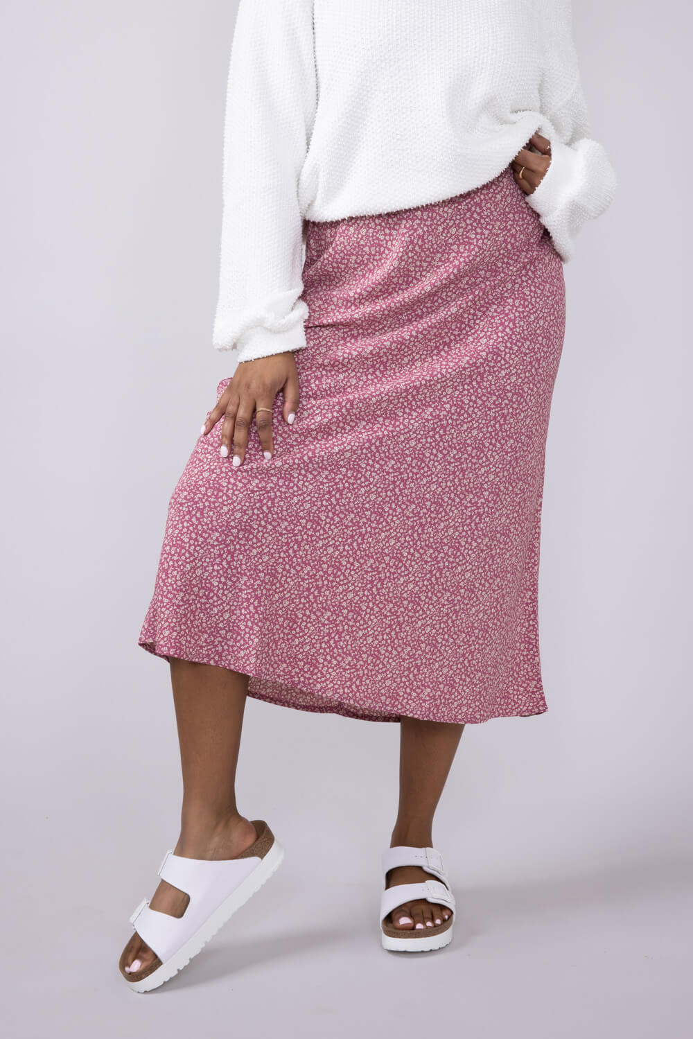 Ditsy Floral Midi Skirt for Women in Mauve | 71063-MAUVE - Image 4