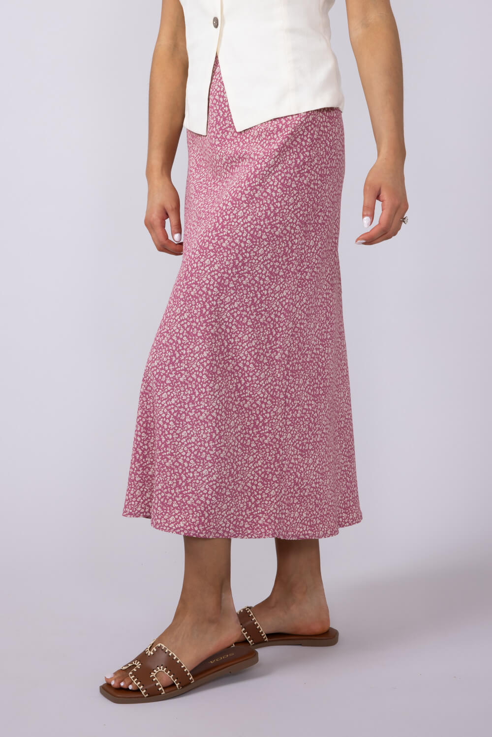 Ditsy Floral Midi Skirt for Women in Mauve | 71063-MAUVE - Image 6