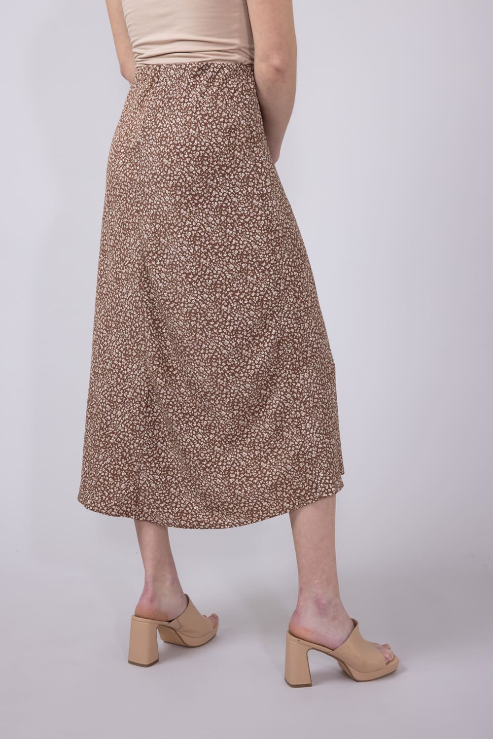 Ditsy Floral Midi Skirt for Women in Mocha | 71063-MOCHA - Image 3