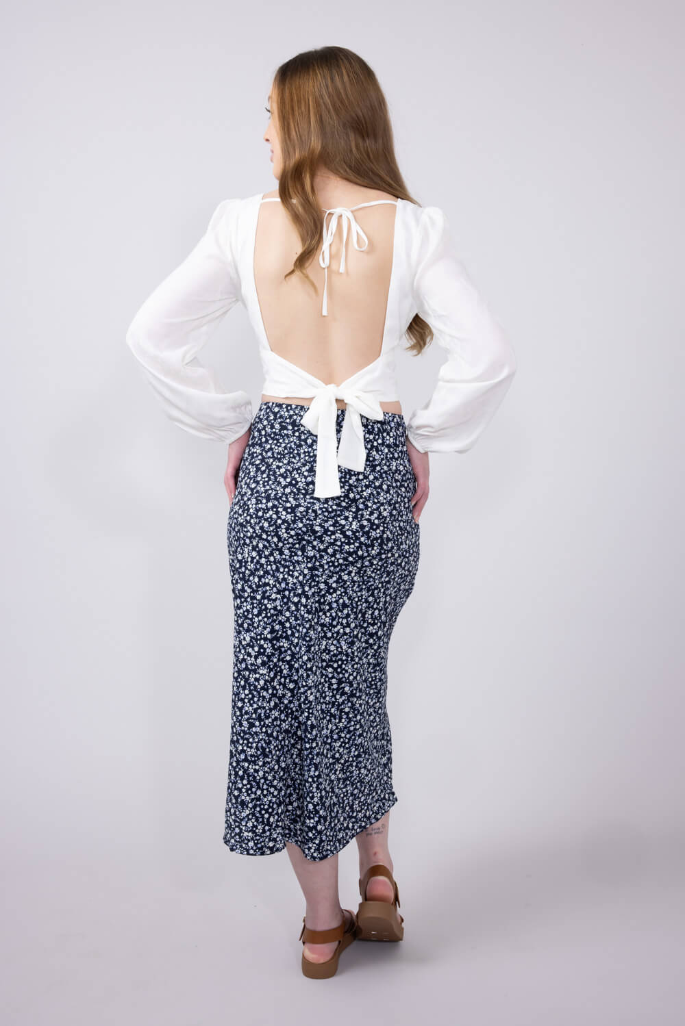 Ditsy Floral Midi Skirt for Women in Navy | 71063-NAVY - Image 5