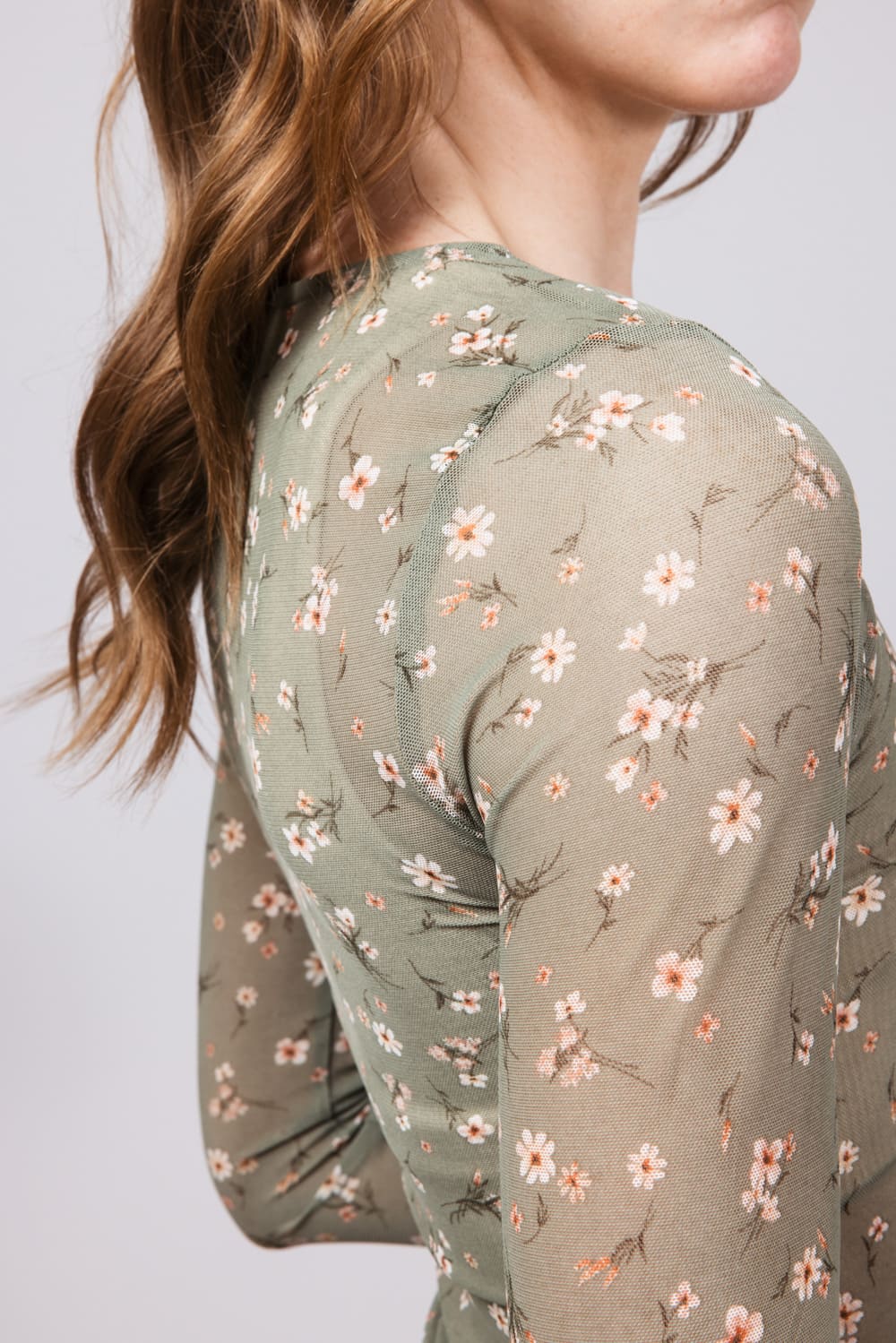 Ditsy Floral Sheer Layering Top for Women in Olive | 36107-OLIVE - Image 5