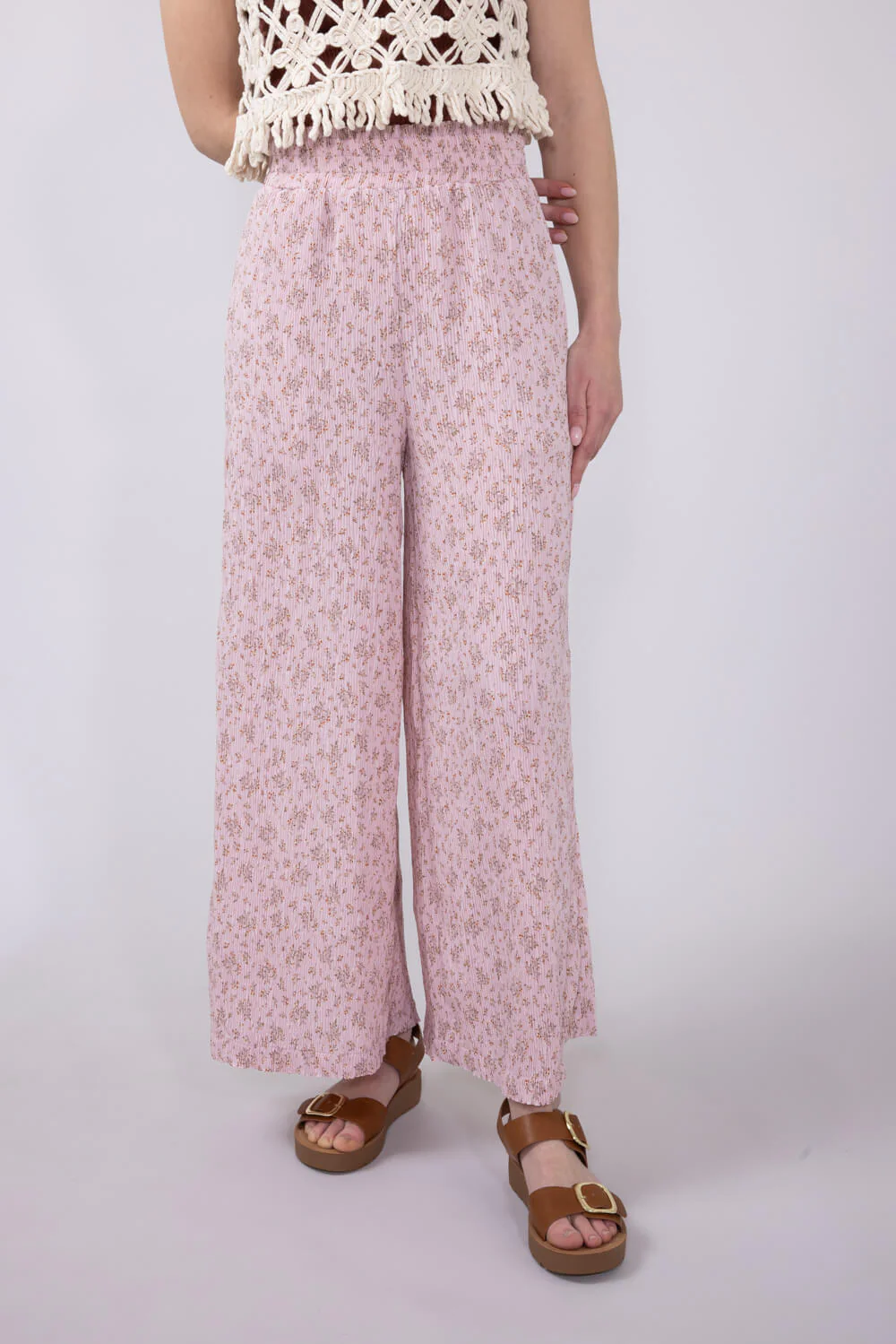 Ditsy Floral Smocked Waist Wide Leg Pants for Women - Image 2
