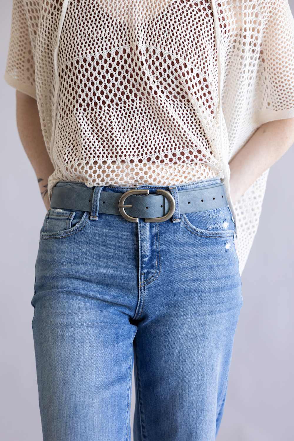 Double Buckle Belt for Women in Blue Silver | IW38035ASL-BLUE - Image 2