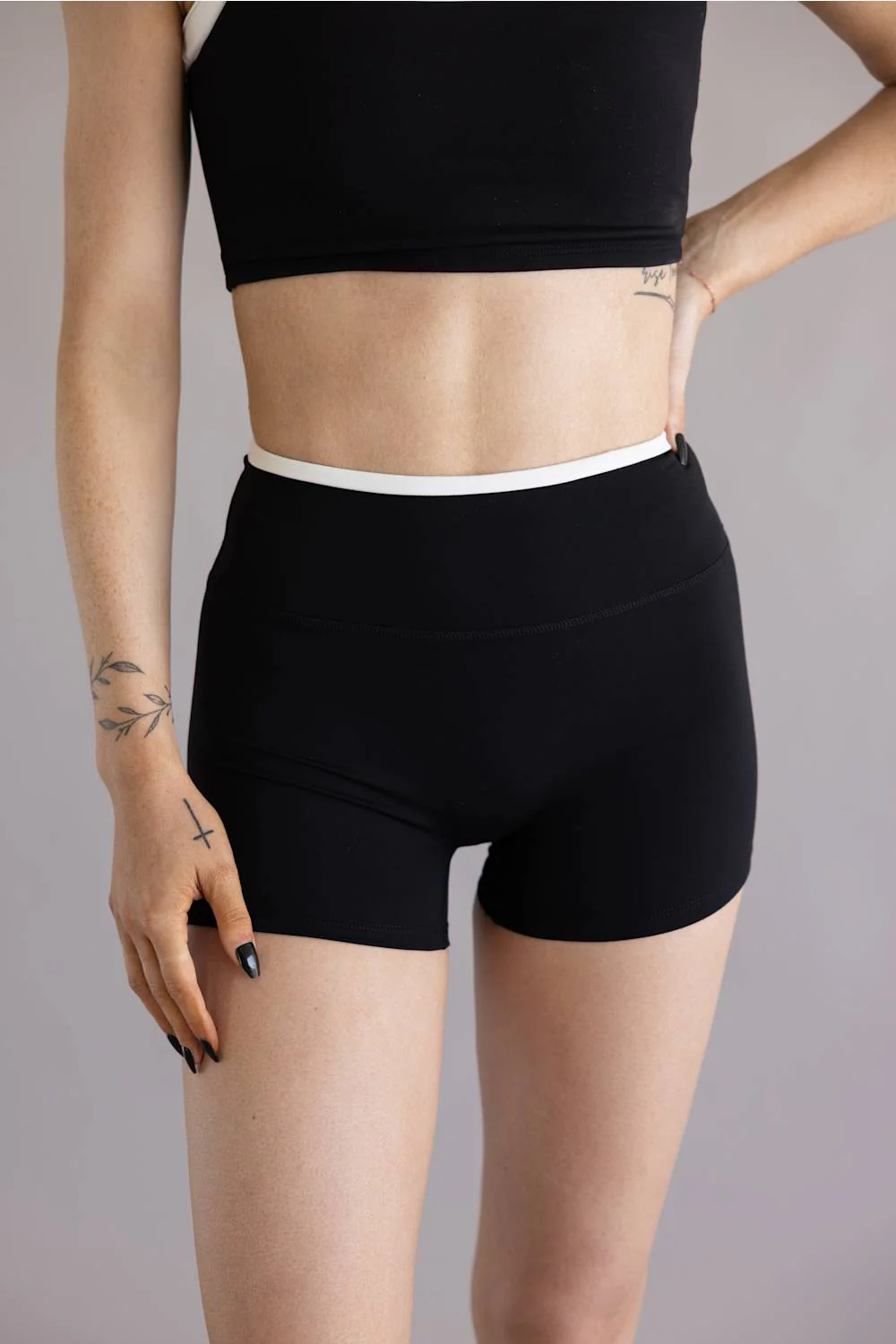 Double Layer Biker Shorts for Women in Black/White | YP70161-BLACK - Image 3
