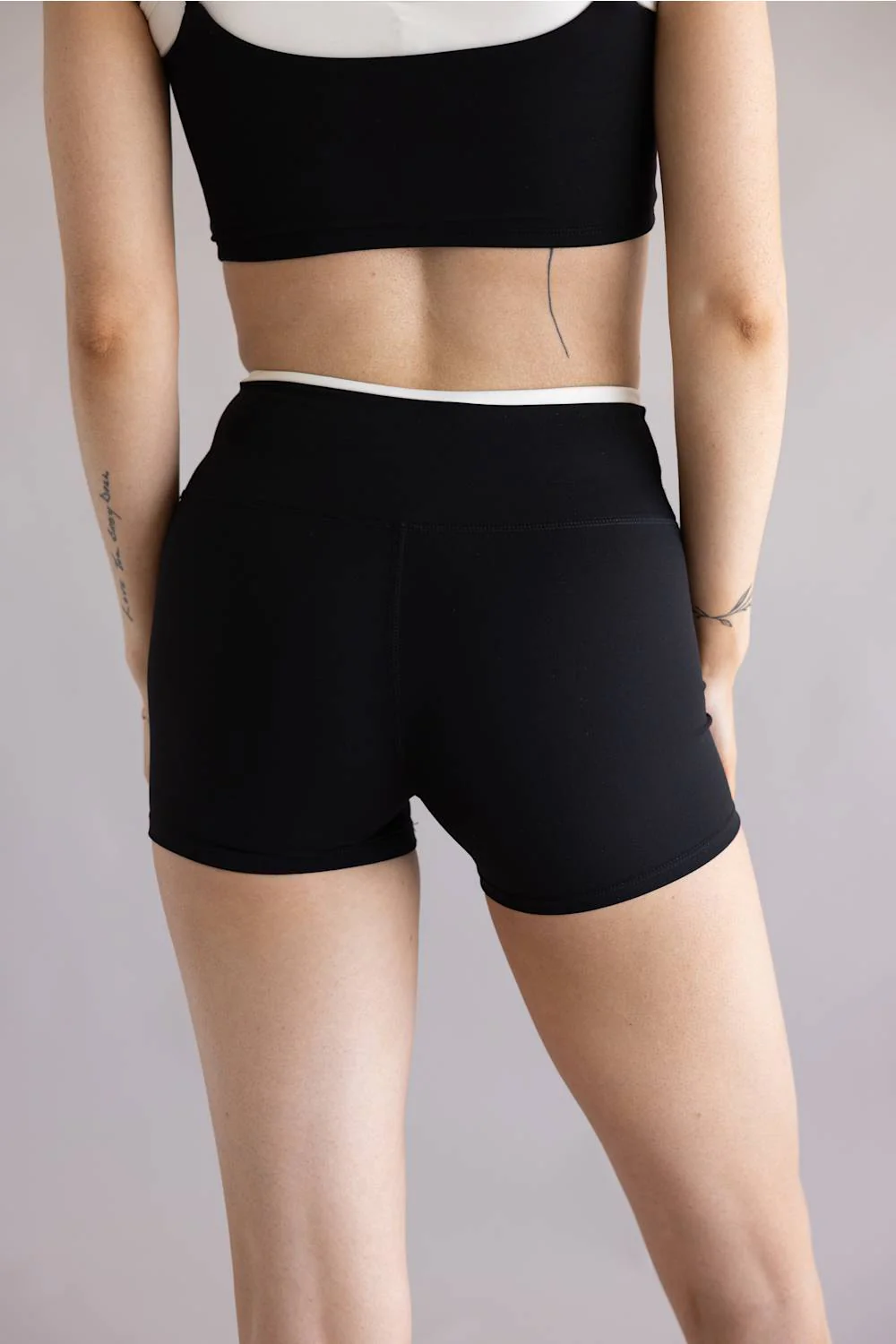 Double Layer Biker Shorts for Women in Black/White | YP70161-BLACK - Image 4