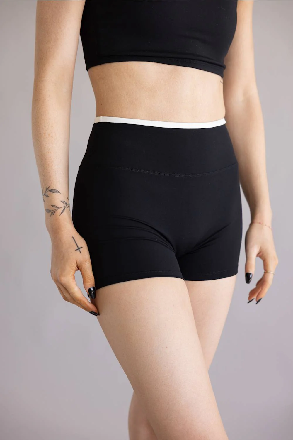 Double Layer Biker Shorts for Women in Black/White | YP70161-BLACK - Image 5