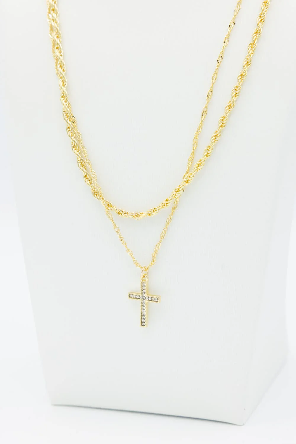 Double Layer Cross Necklace Set in Gold | N11870CLG2 - Image 2