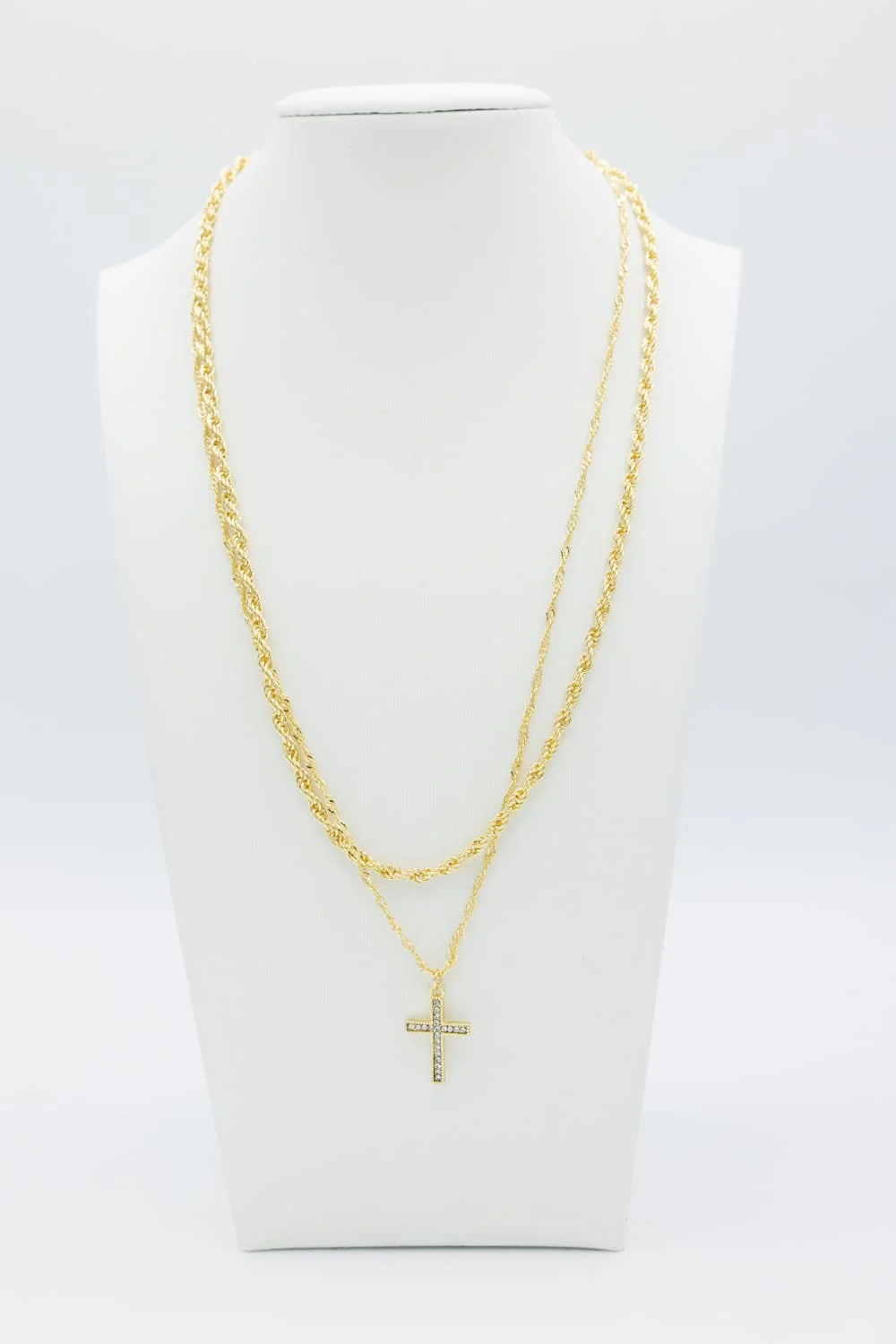Double Layer Cross Necklace Set in Gold | N11870CLG2 - Image 3
