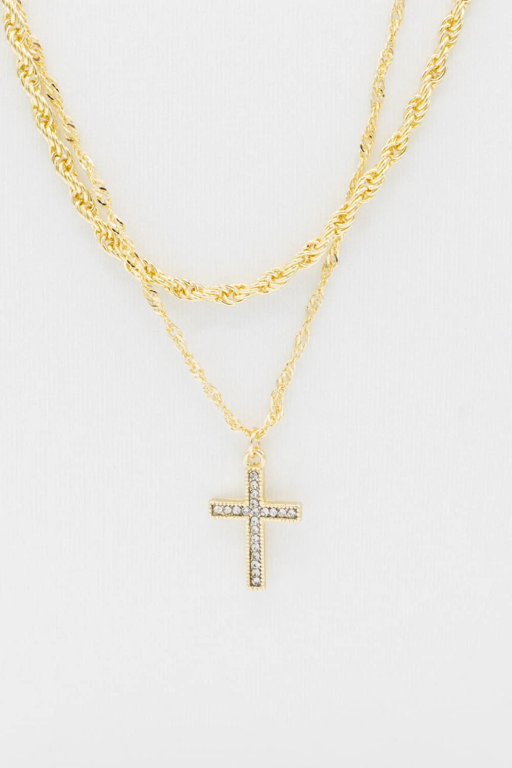 Double Layer Cross Necklace Set in Gold | N11870CLG2 - Image 4