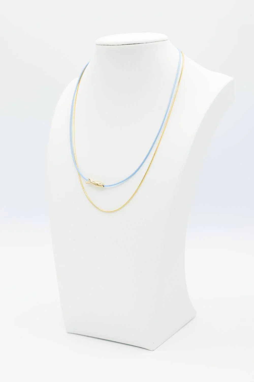 Double Layer Fish Necklace Set in Gold/Blue | HN371LBL - Image 3