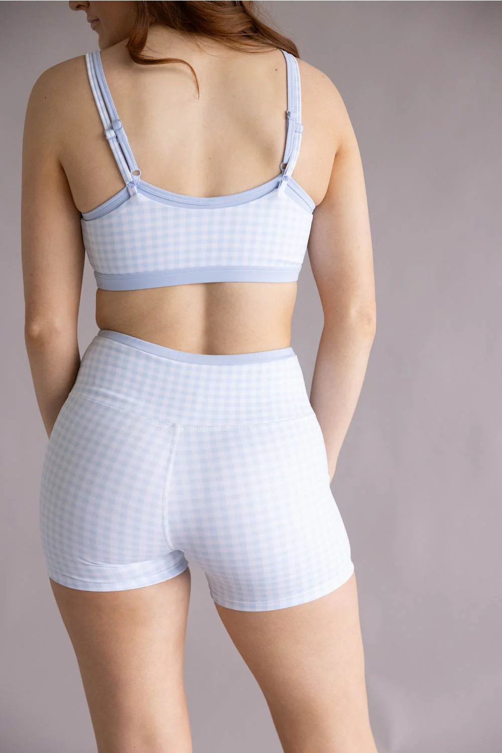 Double Layer Gingham Biker Shorts for Women in Light Blue | YP70161-1H-BLUEGINGHAM - Image 2