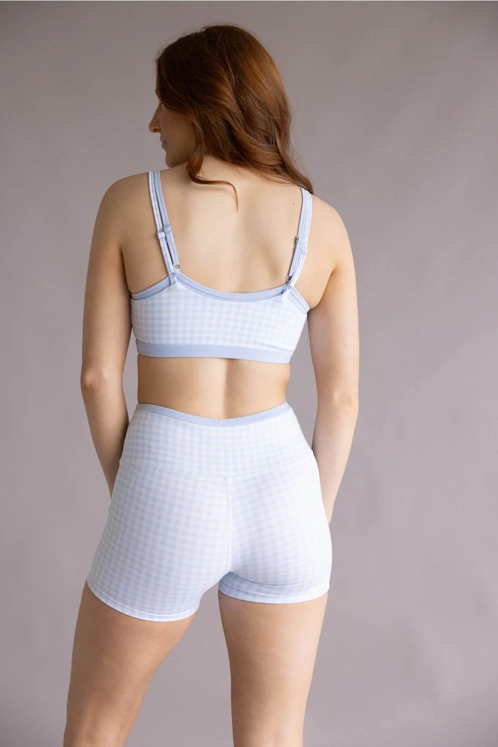 Double Layer Gingham Biker Shorts for Women in Light Blue | YP70161-1H-BLUEGINGHAM - Image 3