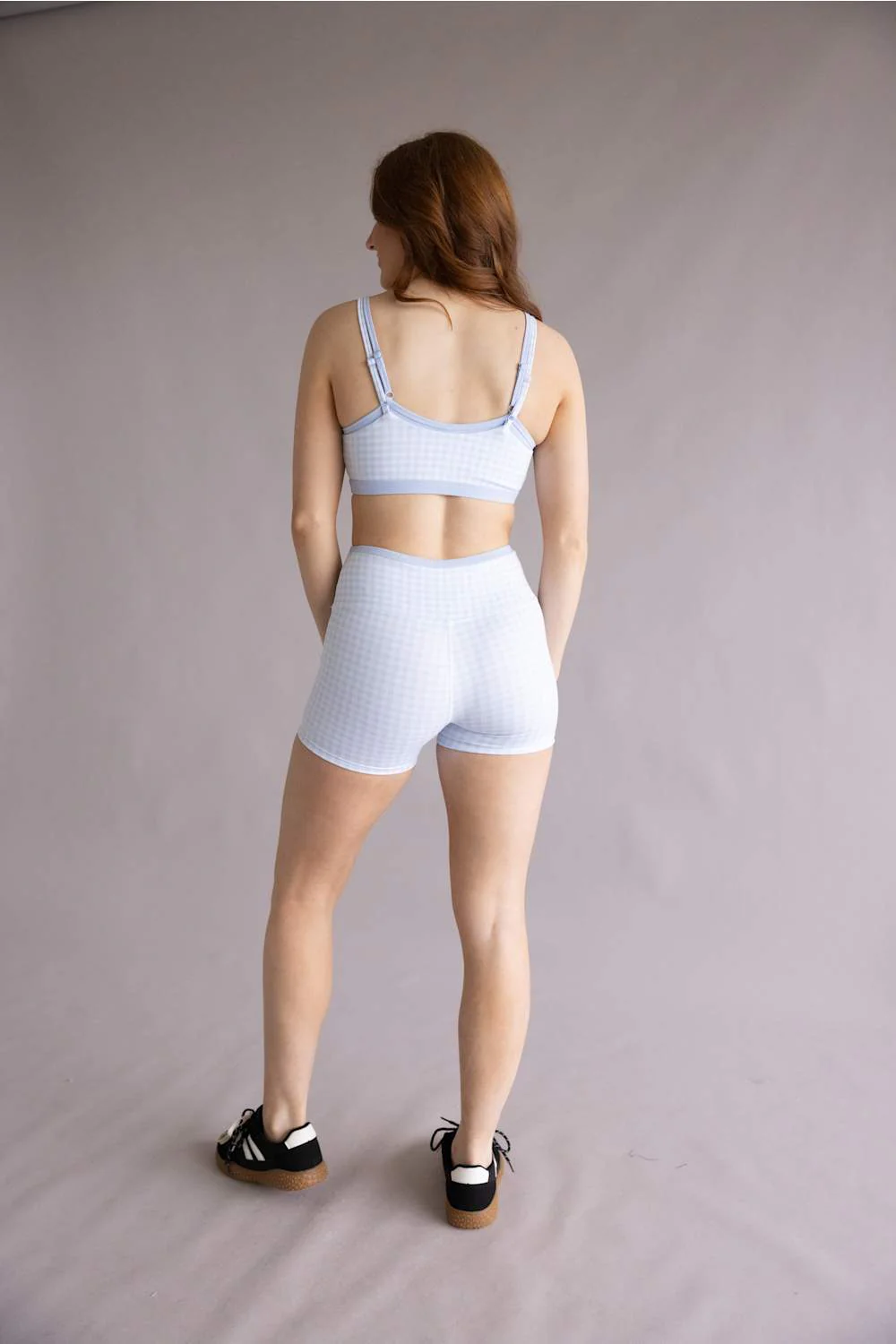 Double Layer Gingham Biker Shorts for Women in Light Blue | YP70161-1H-BLUEGINGHAM - Image 4