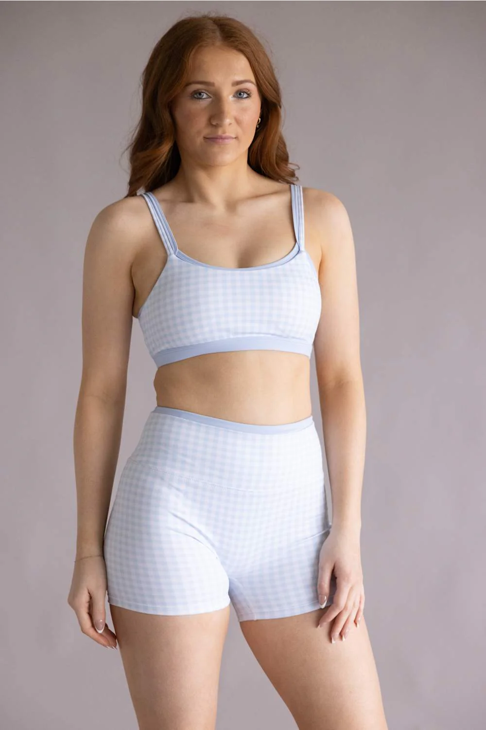 Double Layer Gingham Sports Bra for Women in Light Blue | TP80238-1H-BLUEGINGHAM - Image 2