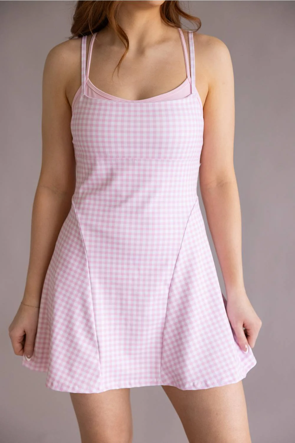 Double Layer Gingham Tennis Dress for Women in Light Pink | DP20047-1H-PINKGINGHAM - Image 2