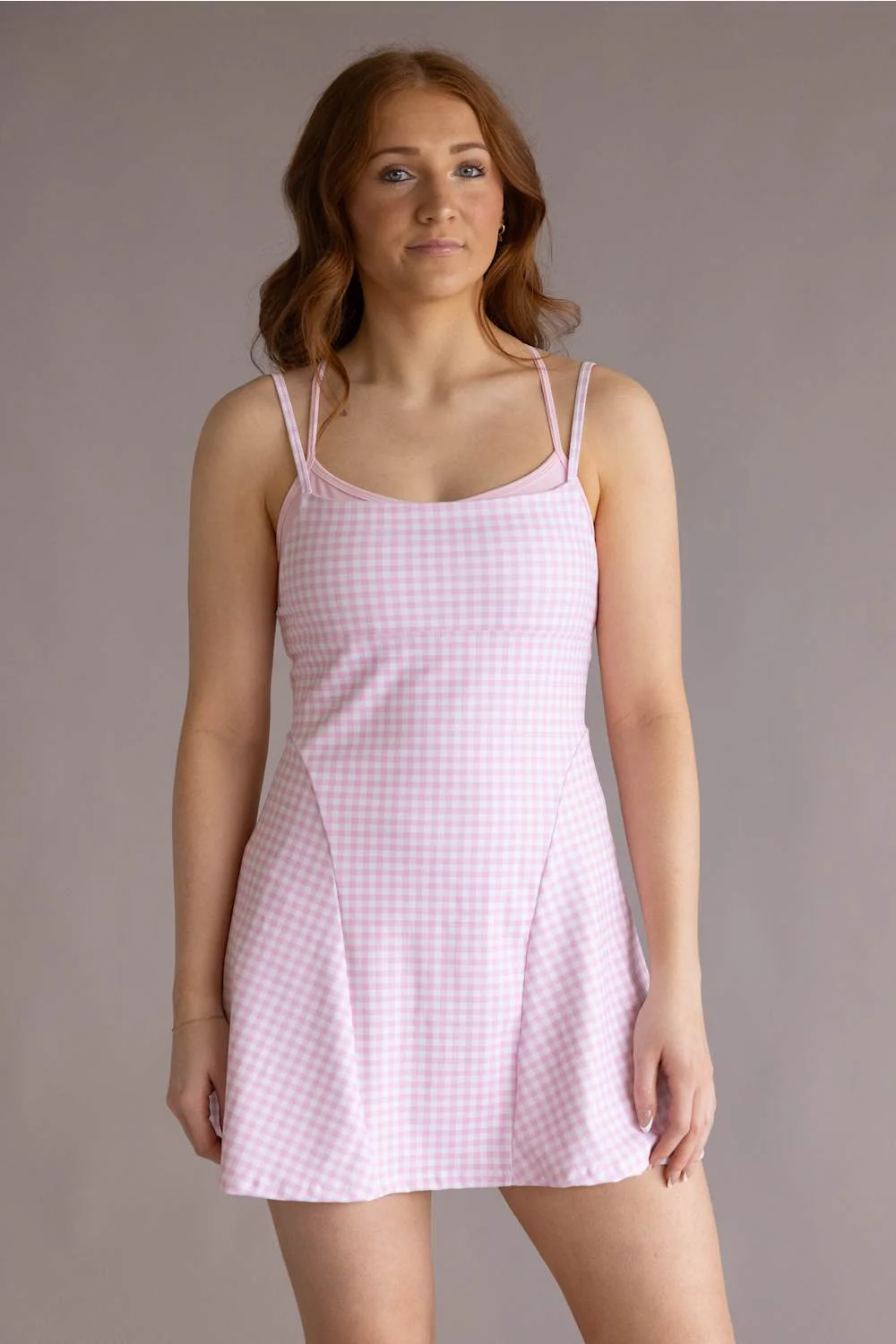 Double Layer Gingham Tennis Dress for Women in Light Pink | DP20047-1H-PINKGINGHAM - Image 3