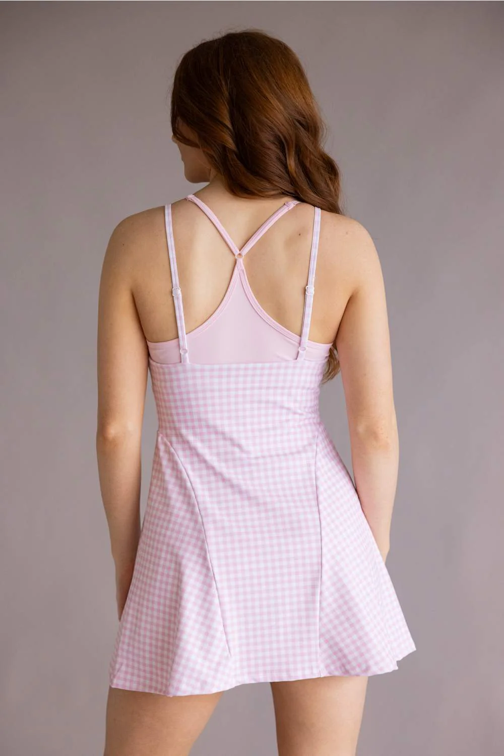 Double Layer Gingham Tennis Dress for Women in Light Pink | DP20047-1H-PINKGINGHAM - Image 4