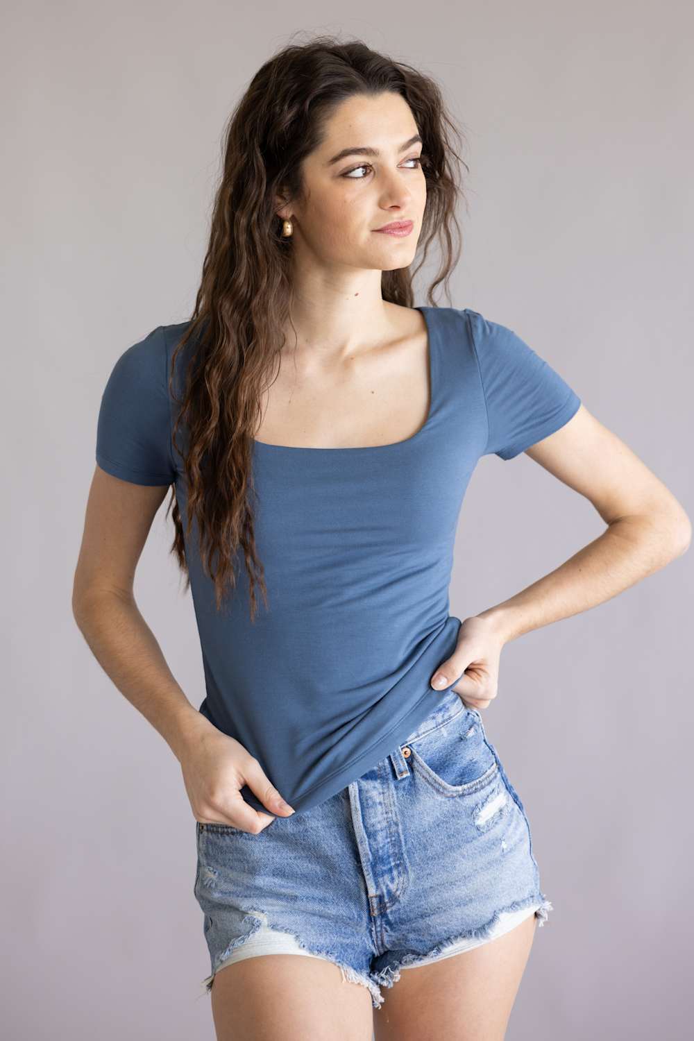 Final Touch Double Layer Knit T-Shirt for Women in Slate | VT30991-SLATE - Image 2