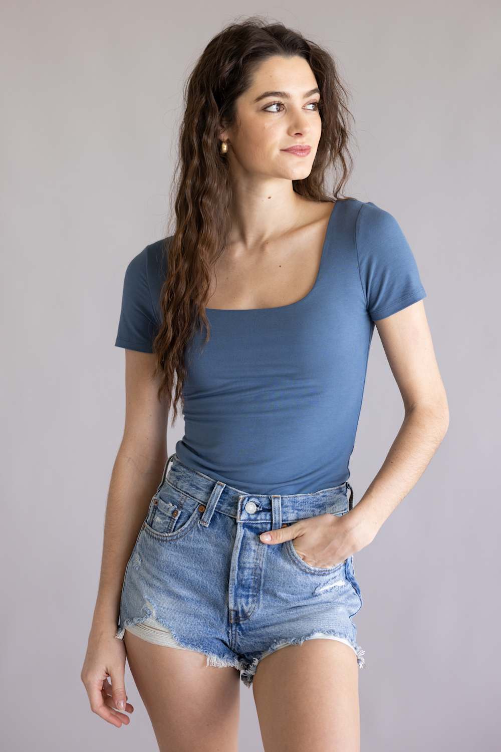 Final Touch Double Layer Knit T-Shirt for Women in Slate | VT30991-SLATE - Image 3