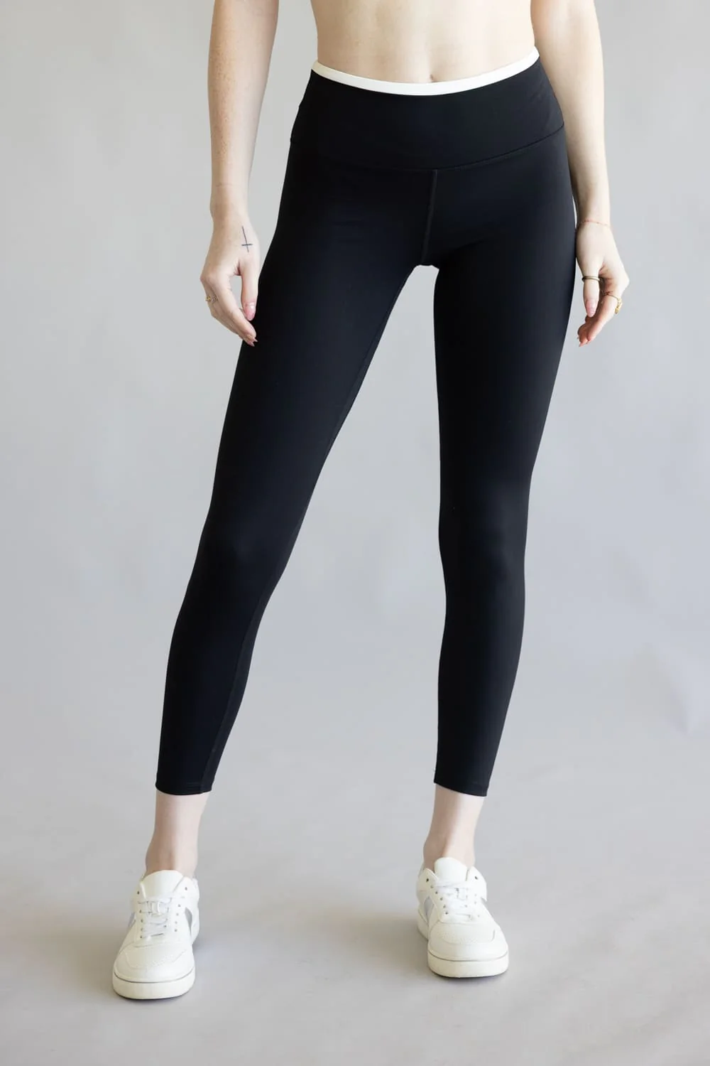 Double Layer Leggings for Women in Black/White | YP70055-BLACK - Image 3