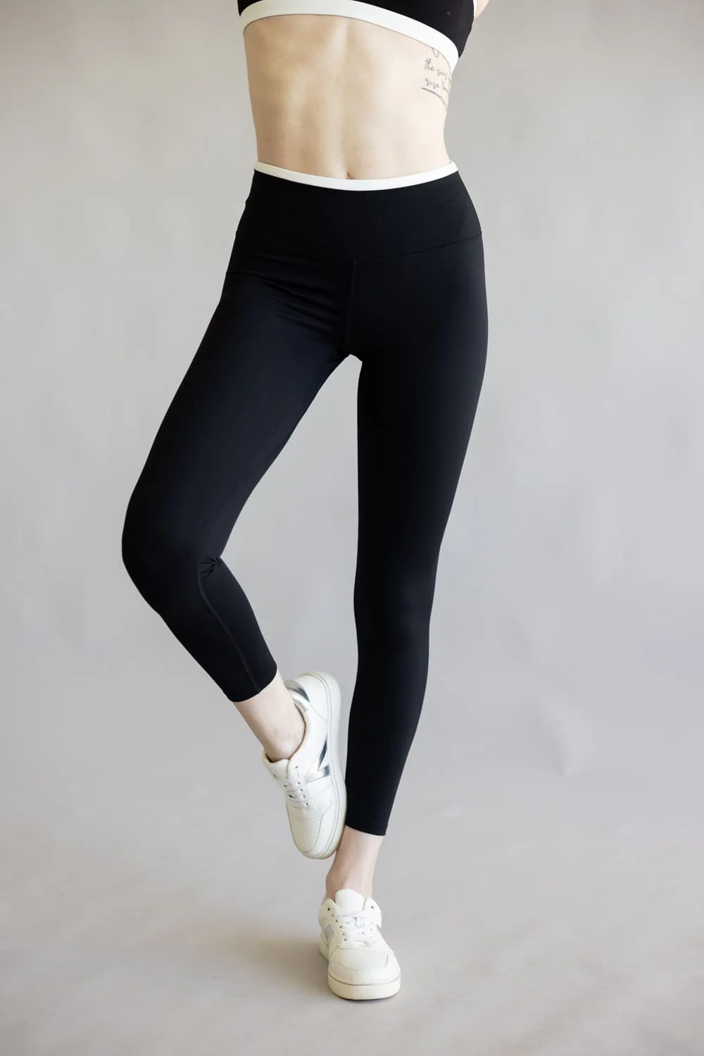 Double Layer Leggings for Women in Black/White | YP70055-BLACK - Image 5