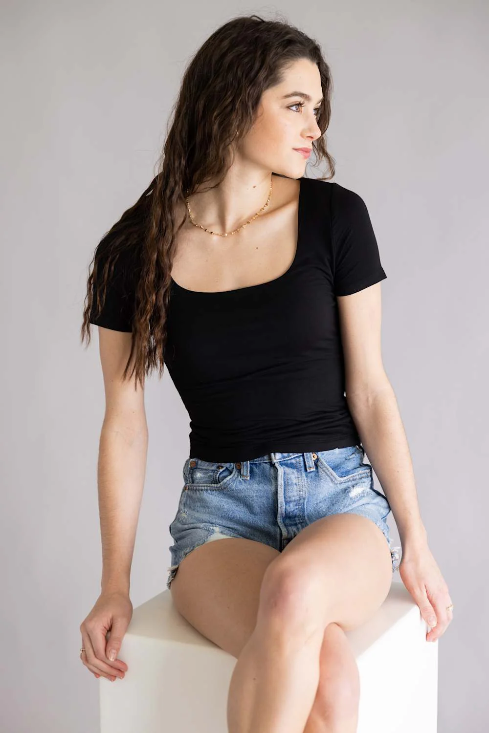Final Touch Double Layer T-Shirt for Women in Black  | VT30991-BLACK - Image 2