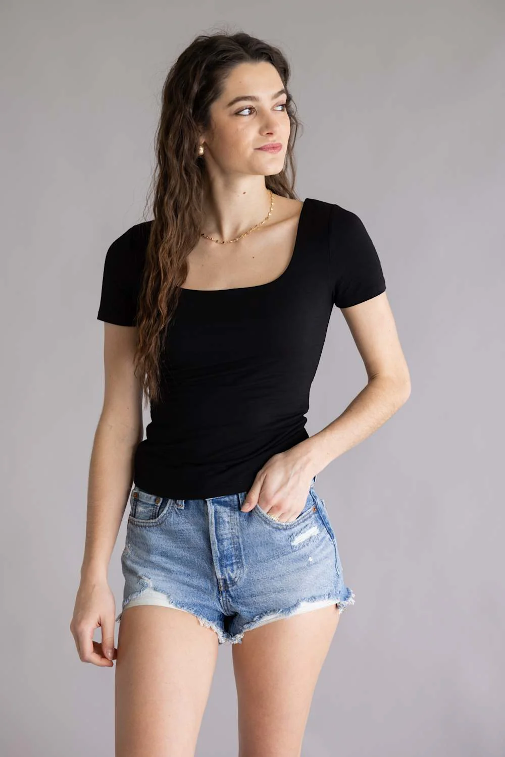Final Touch Double Layer T-Shirt for Women in Black  | VT30991-BLACK - Image 3