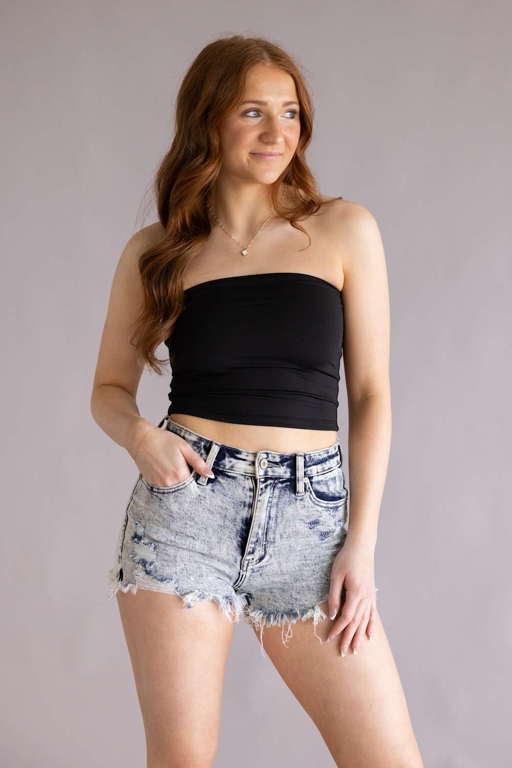 Double Layer Tube Top for Women in Black | VERA-20T-BLACK - Image 4