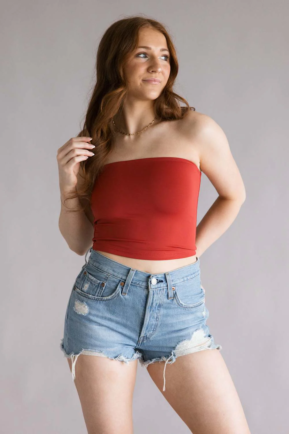 Double Layer Tube Top for Women in Valentine Red | VERA-20T-VALENTINERED - Image 2