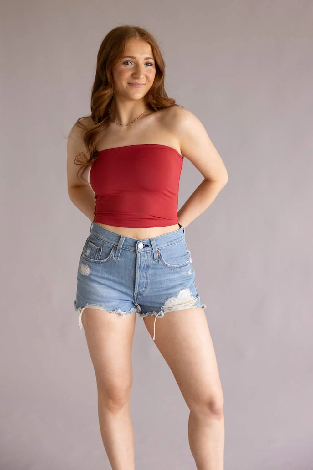Double Layer Tube Top for Women in Valentine Red | VERA-20T-VALENTINERED - Image 3