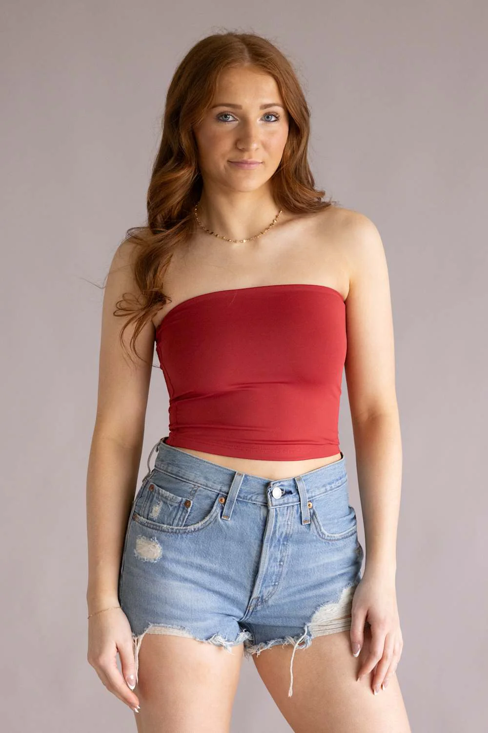 Double Layer Tube Top for Women in Valentine Red | VERA-20T-VALENTINERED - Image 5