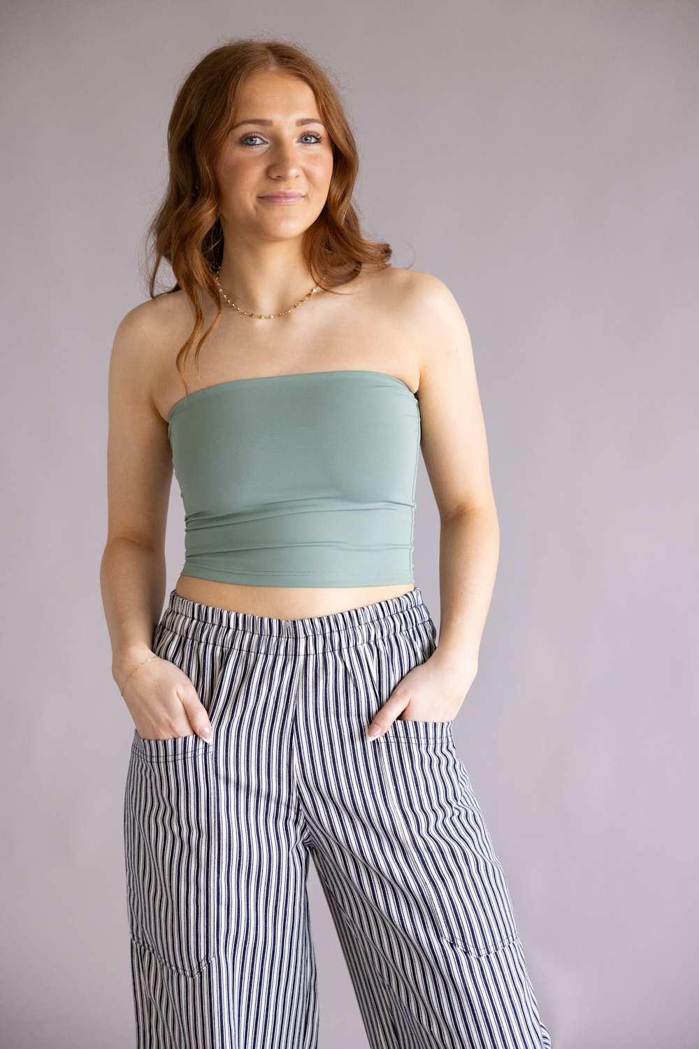Double Layer Tube Top for Women in Seafoam Sage | VERA-20T-SEAFOAMSAGE - Image 2