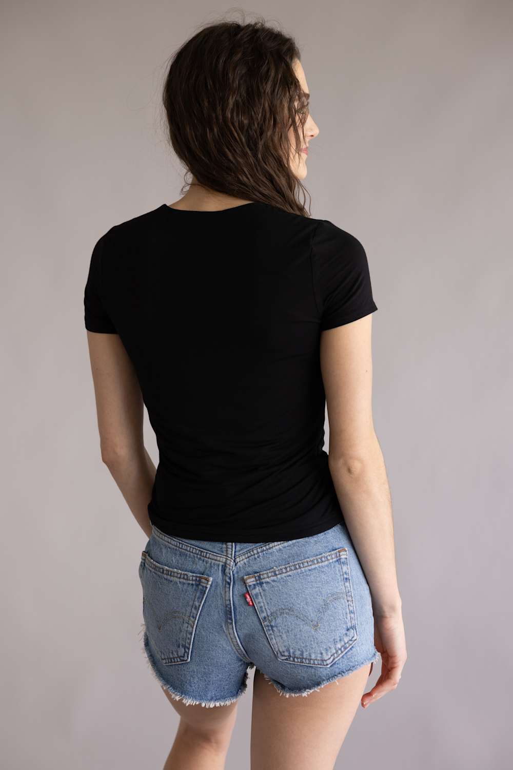 Final Touch Double Layer V-Neck T-Shirt for Women in Black  | VT31442-BLACK - Image 2