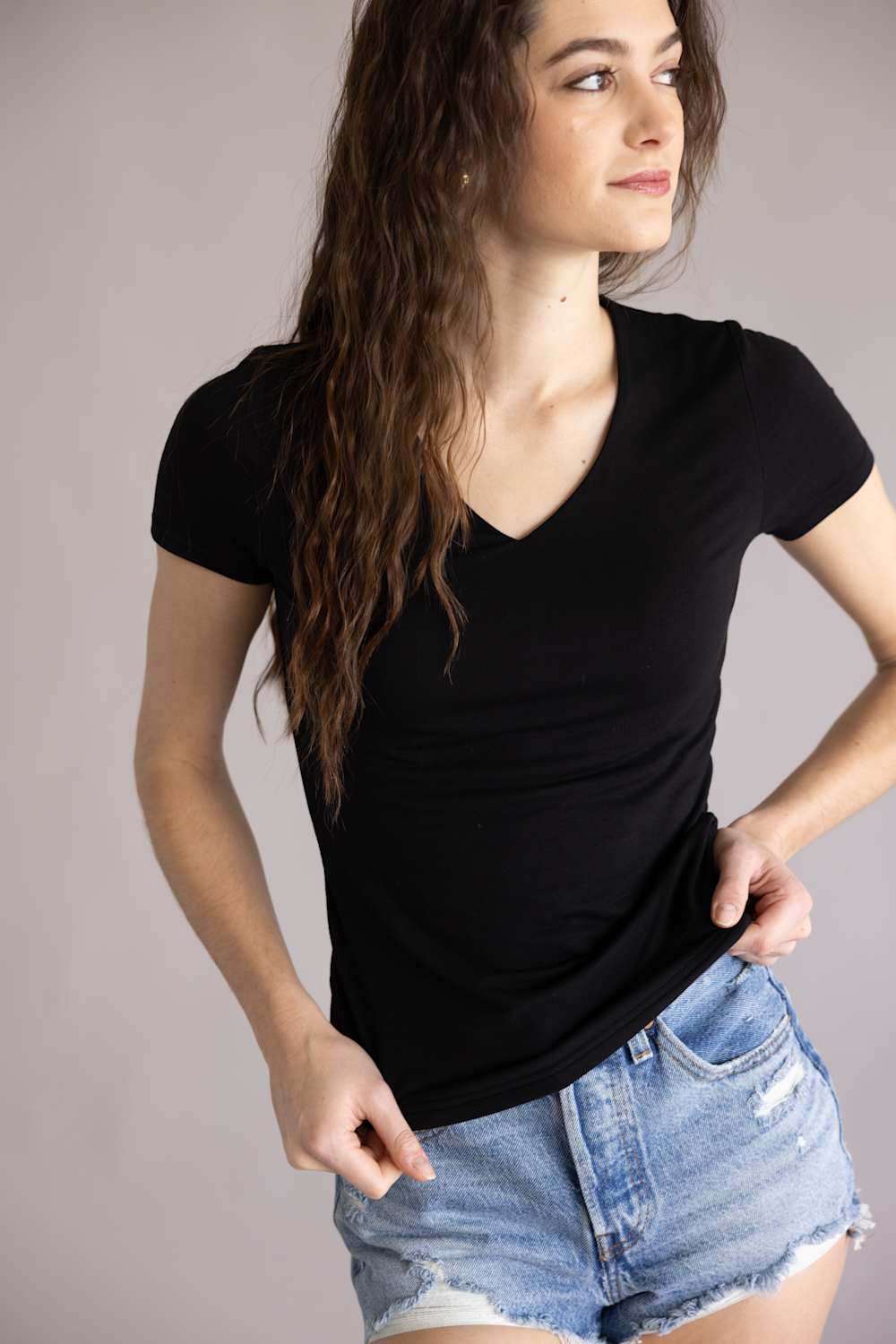 Final Touch Double Layer V-Neck T-Shirt for Women in Black  | VT31442-BLACK - Image 3