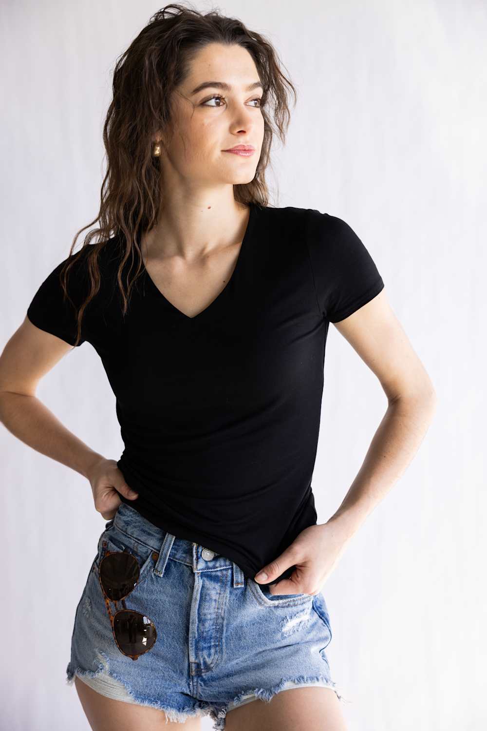Final Touch Double Layer V-Neck T-Shirt for Women in Black  | VT31442-BLACK - Image 4