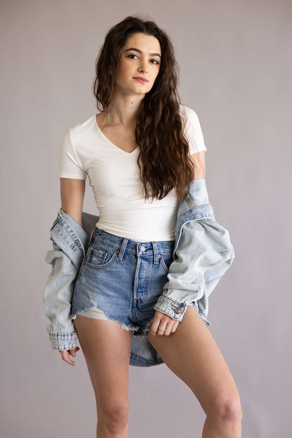 Final Touch Double Layer V-Neck T-Shirt for Women in Ivory | VT31442-IVORY - Image 2